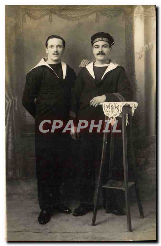 CARTE PHOTO Toulon 1914 Bateau Republique Marins