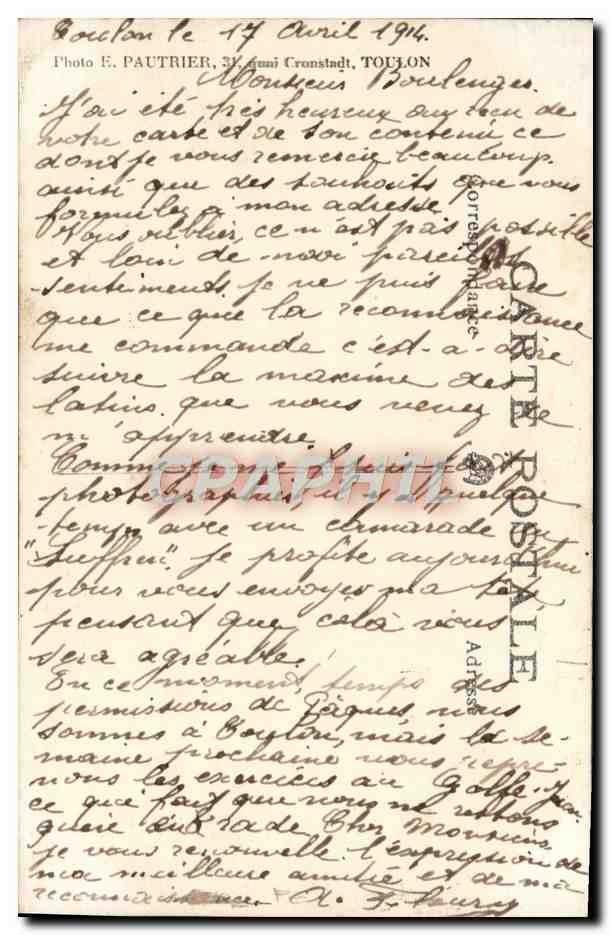 CARTE PHOTO Toulon 1914 Bateau Republique Marins — Verso