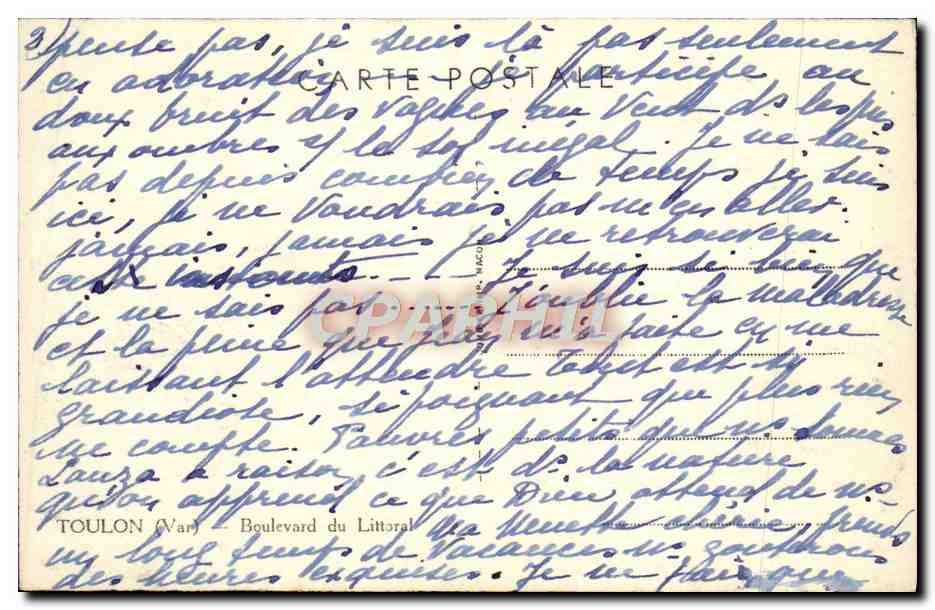 Toulon — Boulevard du Littoral — éditeur Cim — Verso