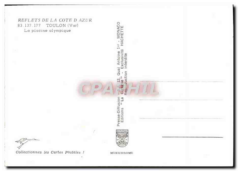 Piscine olympique — Toulon (Var) — Éditions Diplôme — Verso