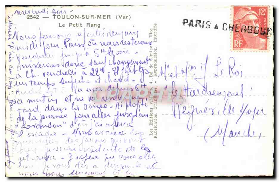 CPM Toulon sur Mer Le Petit Rang pecheurs — Verso