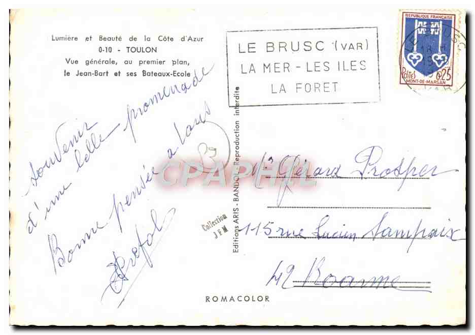 CPM Toulon Vue generale au Premier plan le Jean Bart et ses Bateaux Ecole F143 — Rückseite