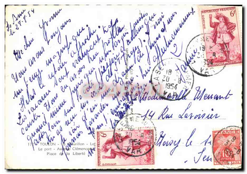 CPM Toulon Avenue Clemenceau Bateau  — Verso