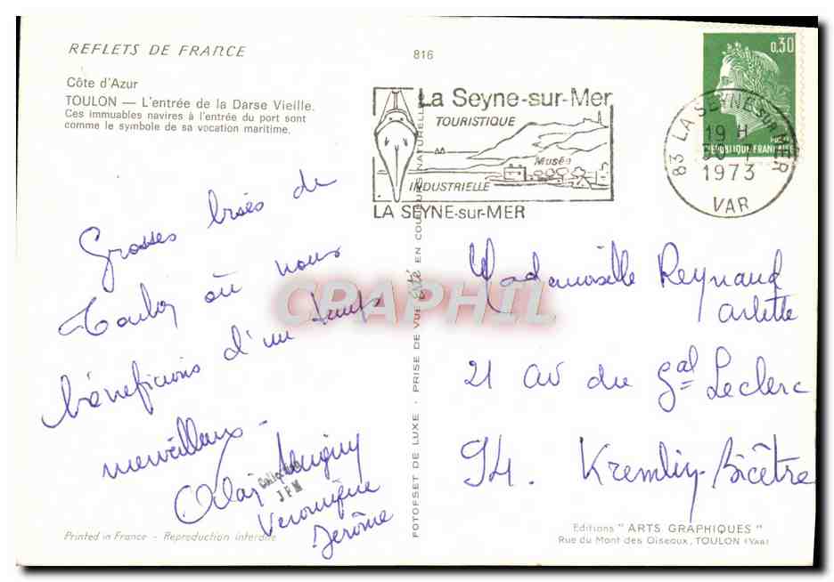 CPM Toulon Entree de la Darse Vieille Bateau F762 — Verso