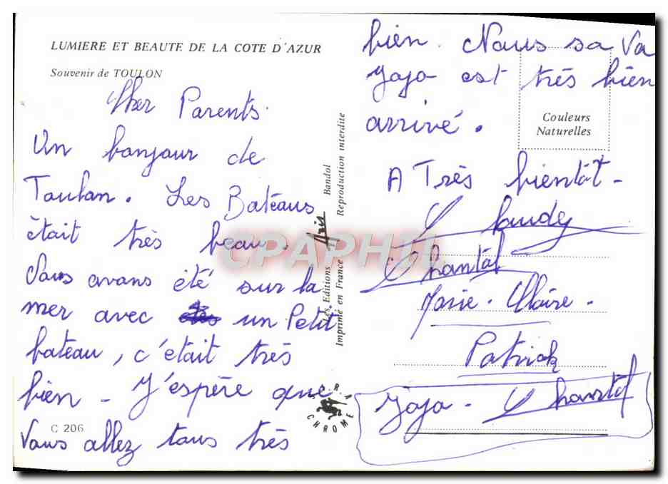 CPM Souvenir de Toulon Bateau Porte Avions  — Verso