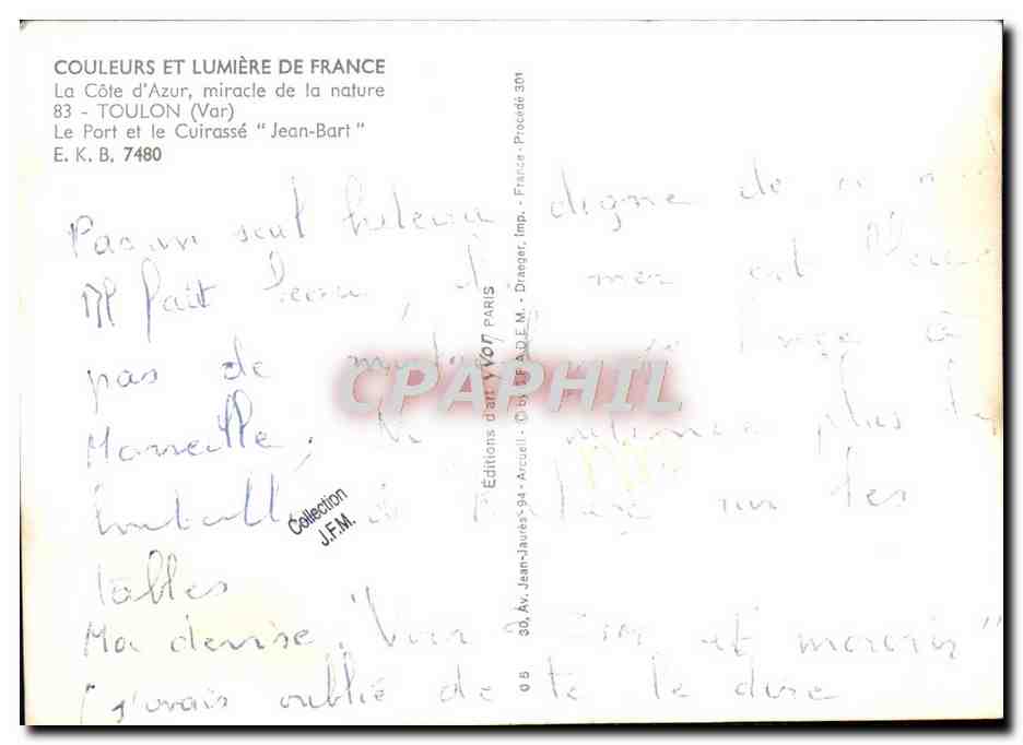 CPM Toulon Le Port et le Cuirase Jean Bart — Verso