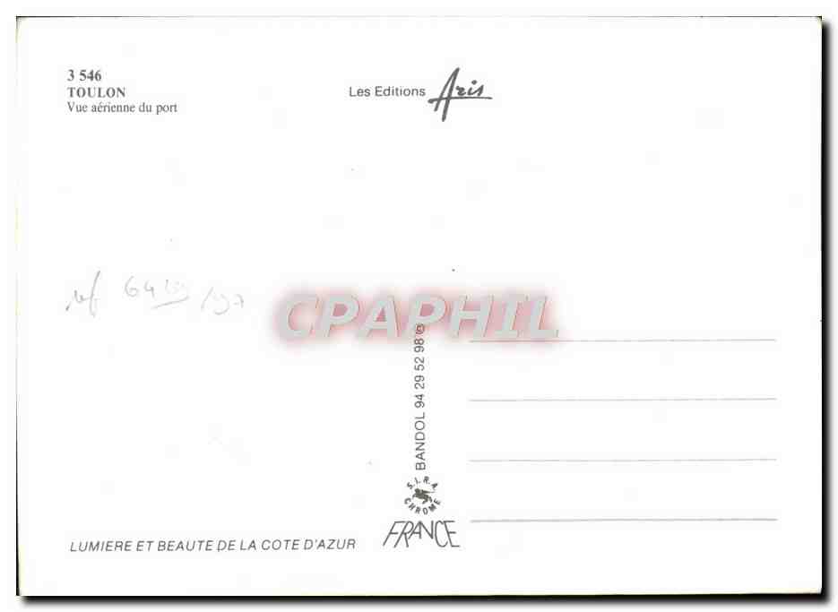 Toulon — Vue aérienne du port — Les Editions Aris, n° 3 546 — Verso