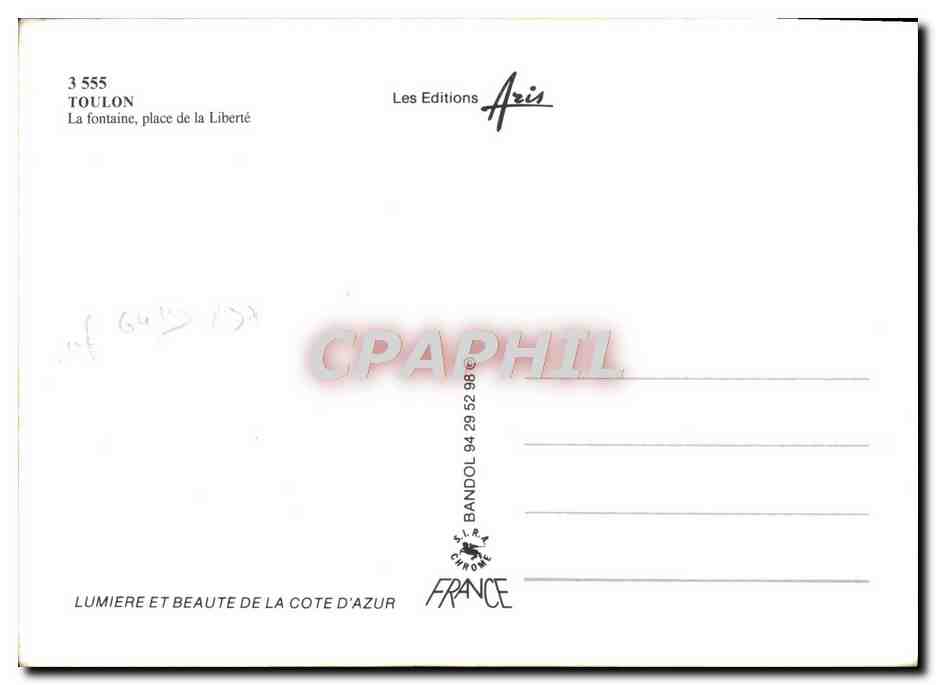 Toulon — Fontaine de la Liberté — Les Editions Aris, n°3555 — Reverso