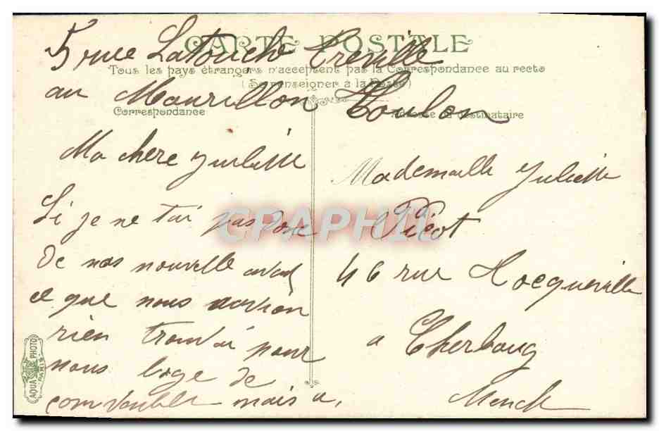 Place Puget — Toulon — L.V. & Cie, n° 2861 — Verso