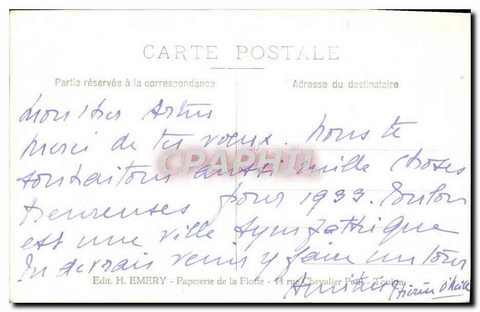 CPA Toulon Bateaux  — Verso