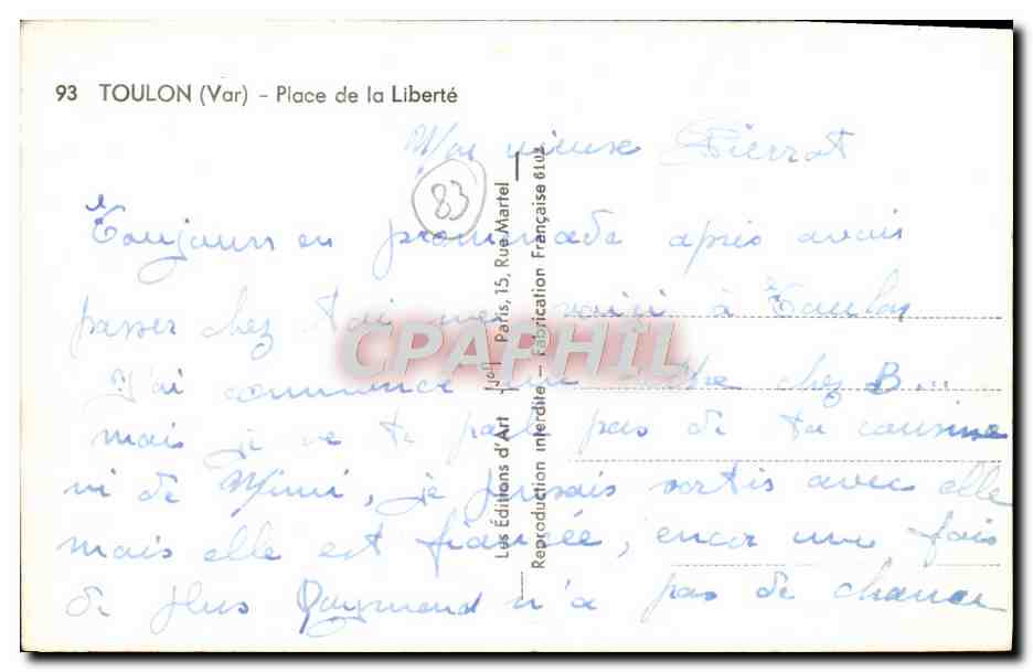 CPM Toulon Place de la Liberte  — Verso