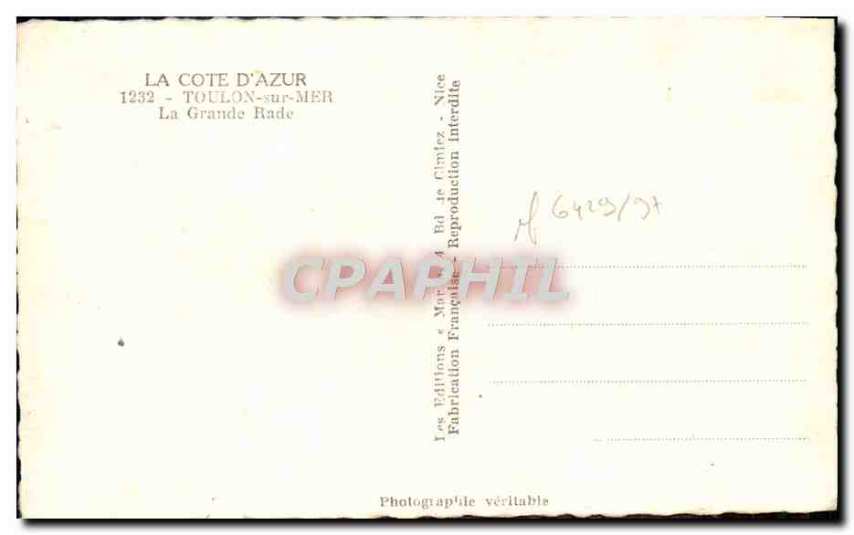 Toulon (Var) — La Grande Rade — éditions 'La Côte d'Azur' — Verso