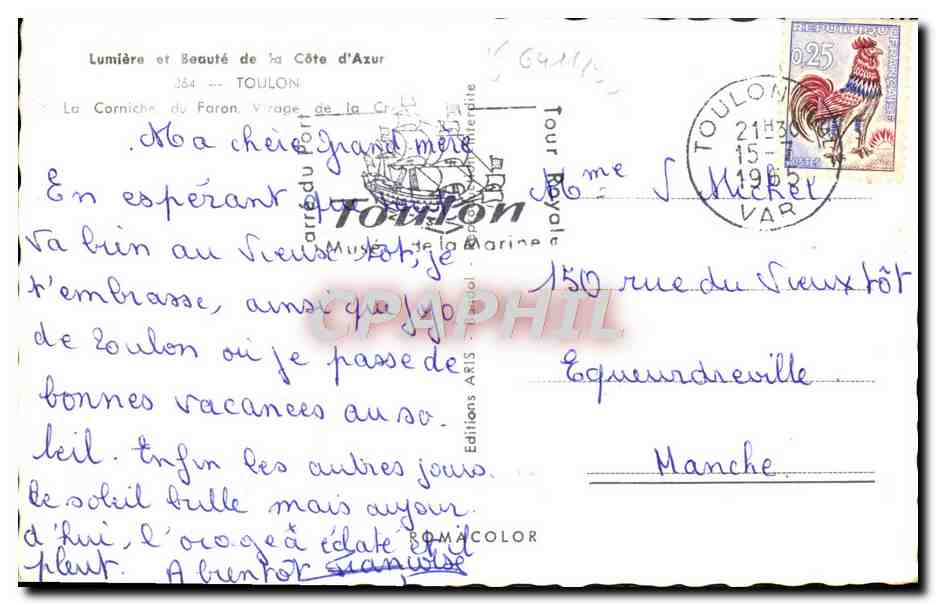 La Corniche du Faron — Vue de la Marine — Éditions ARIS — Verso
