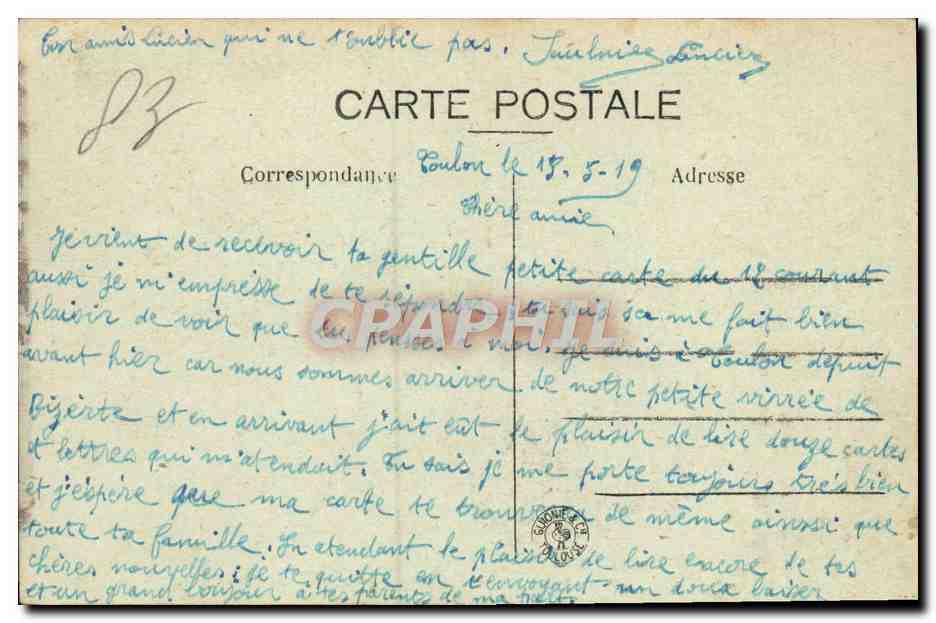 Toulon — Carré du Port — B. C. n°128 — Verso