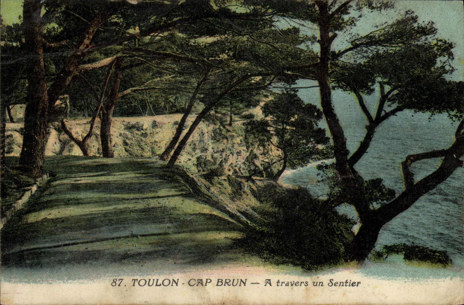 Tarjeta postal antigua Toulon Cap Brun A través de un Sendero