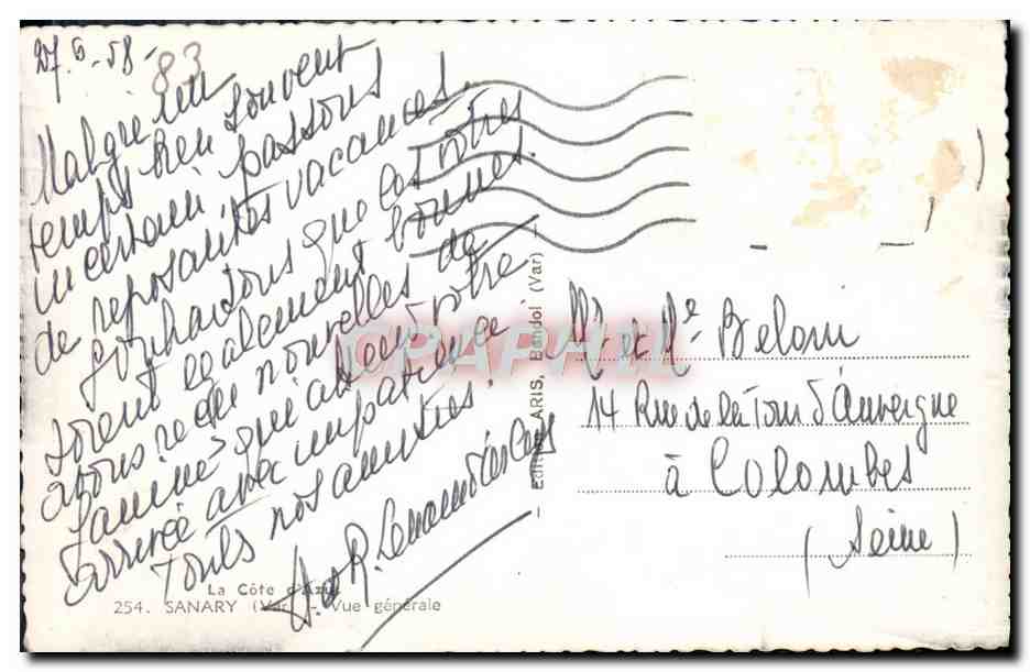 CPA Sanary Vue generale  — Verso