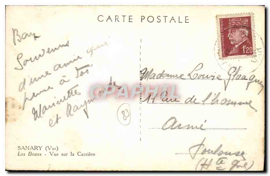CPA Sanary Les Beaux Vue sur la Carriere  — Verso