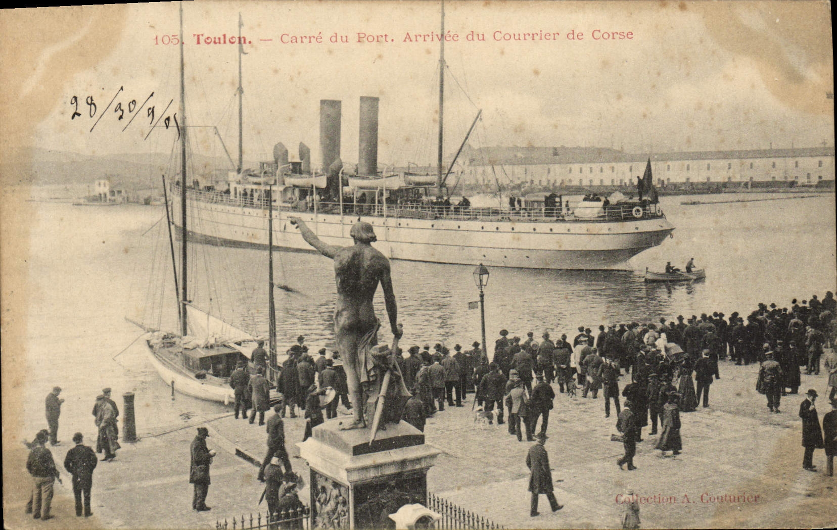 Toulon — Carré du Port. Arrivée du Courrier de Corse — Collection A. Couturier, n° 105
