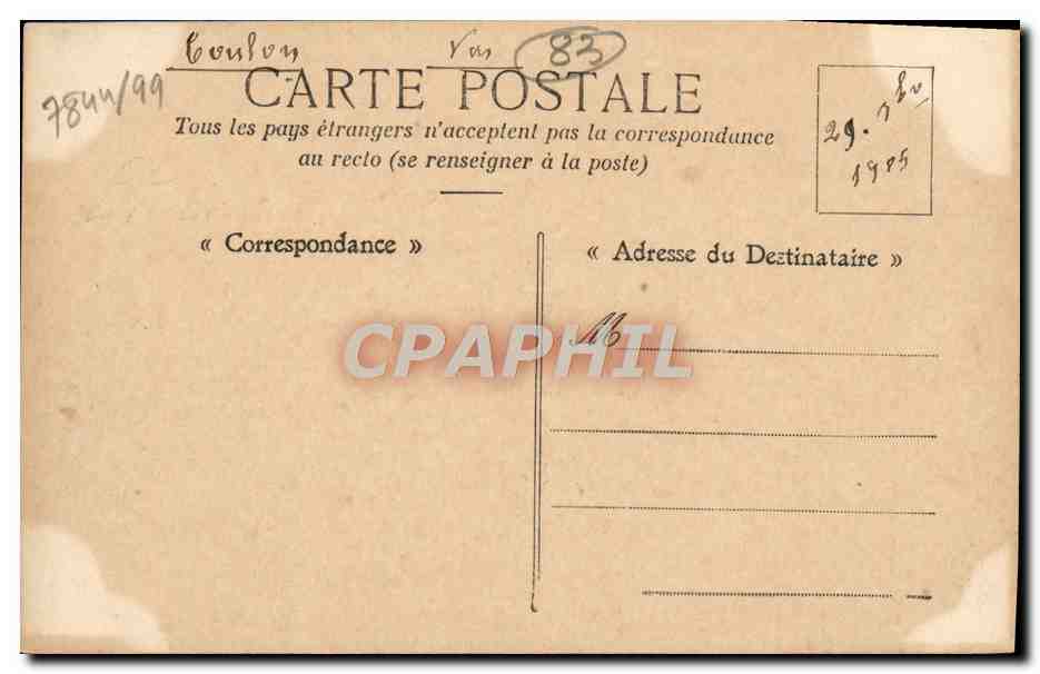 Toulon — Carré du Port. Arrivée du Courrier de Corse — Collection A. Couturier, n° 105 — Reverso