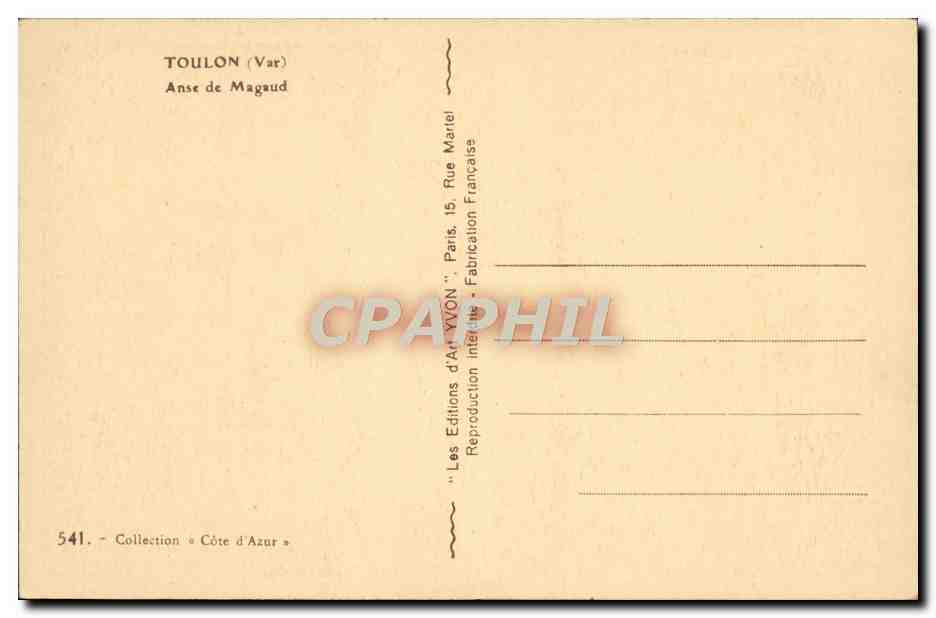 Anse de Magaud — Toulon (Var) — Les Éditions d'Art XVON — Verso