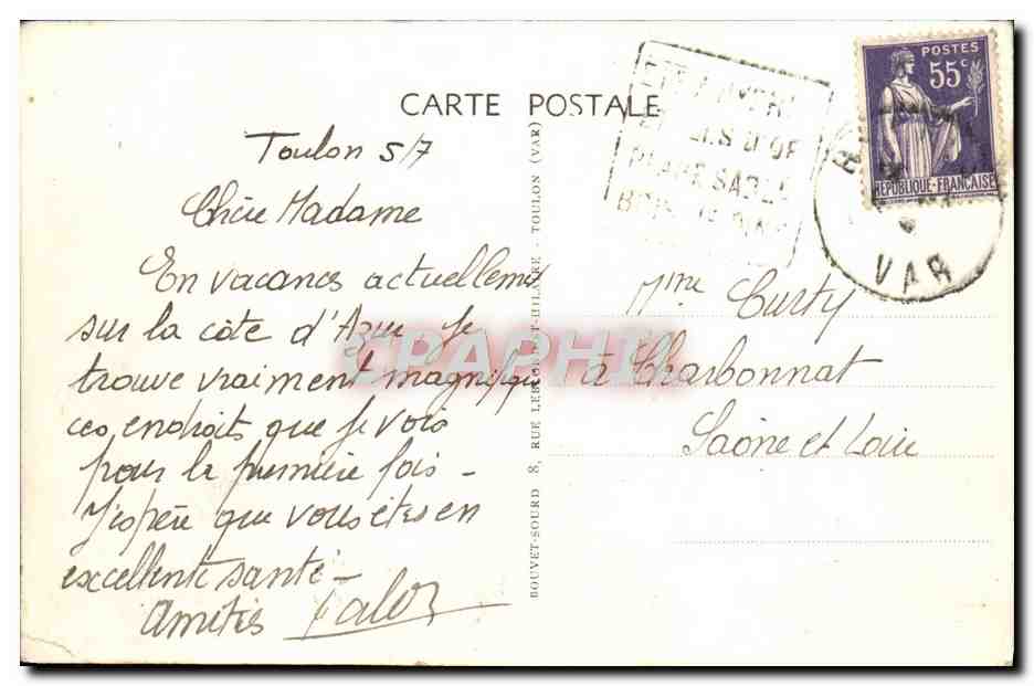 CPA Toulon Cap Brun Sentiers des Douaniers  — Rückseite