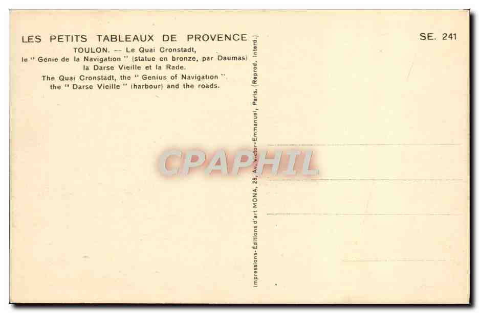 CPA Toulon Le Quai Cronstadt  — Verso