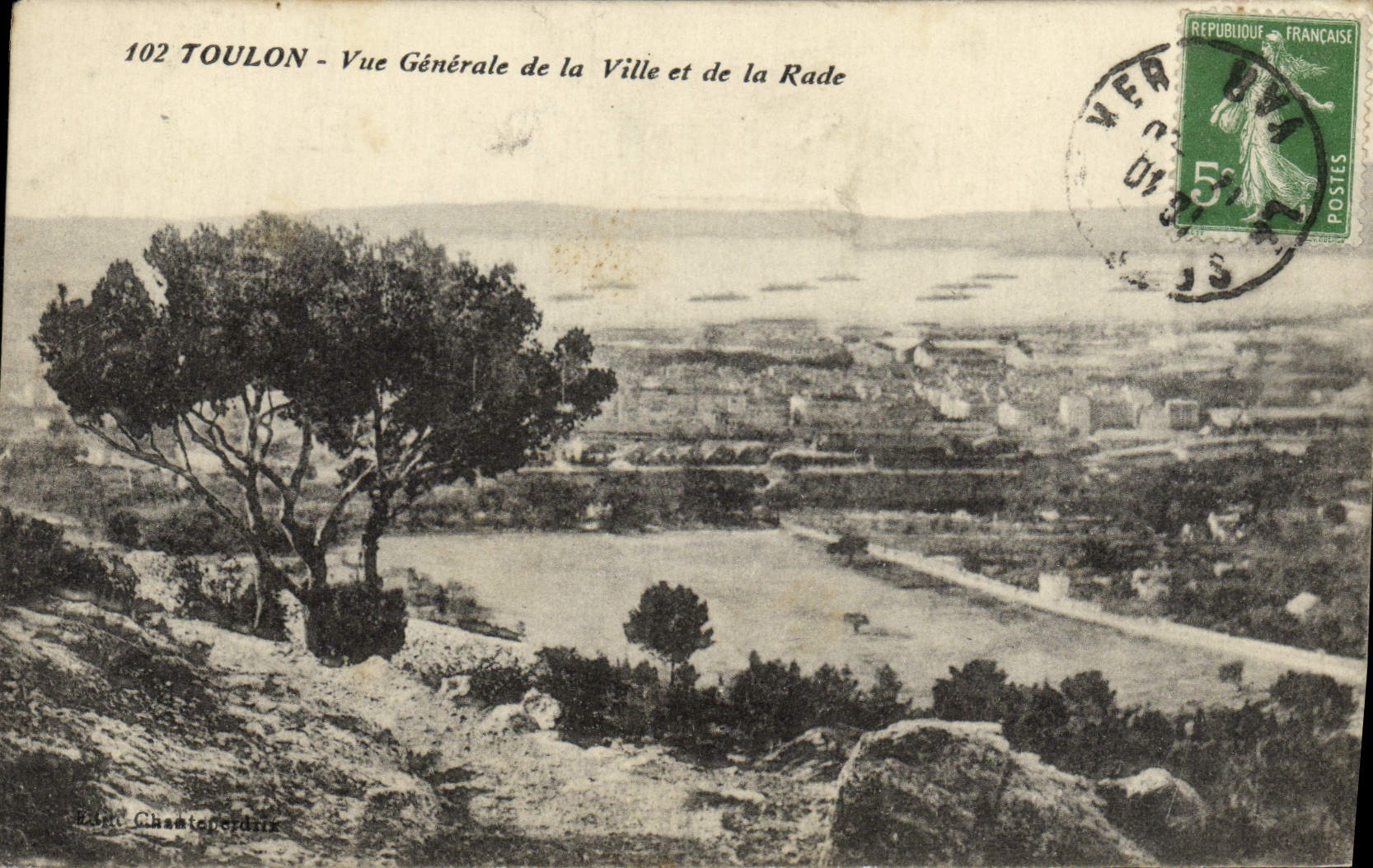 Toulon — General View of the City and the Harbor — Publisher Chantepied, No. 102