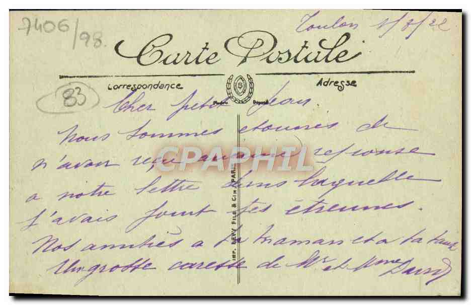 CPA Toulon Mourillon Boulevard du Littoral Allee de Palmiers Cafe Restaurant — Verso