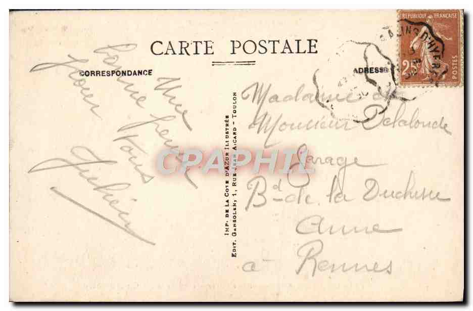 CPA Toulon Sous Bois Bords de Mer — Verso