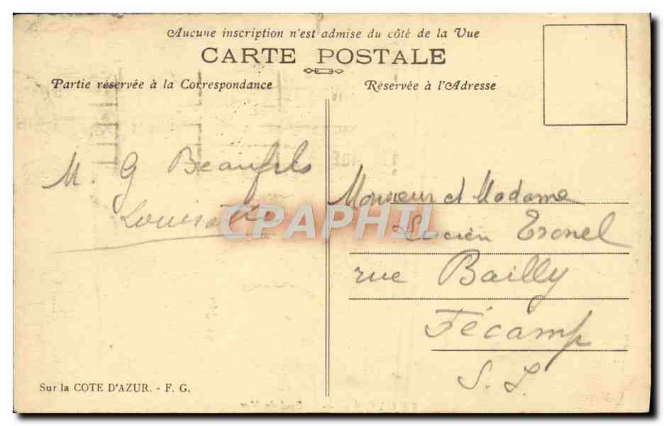 Toulon — Bord de Mer — Éditeur F.G. sur la Côte d'Azur — Rückseite