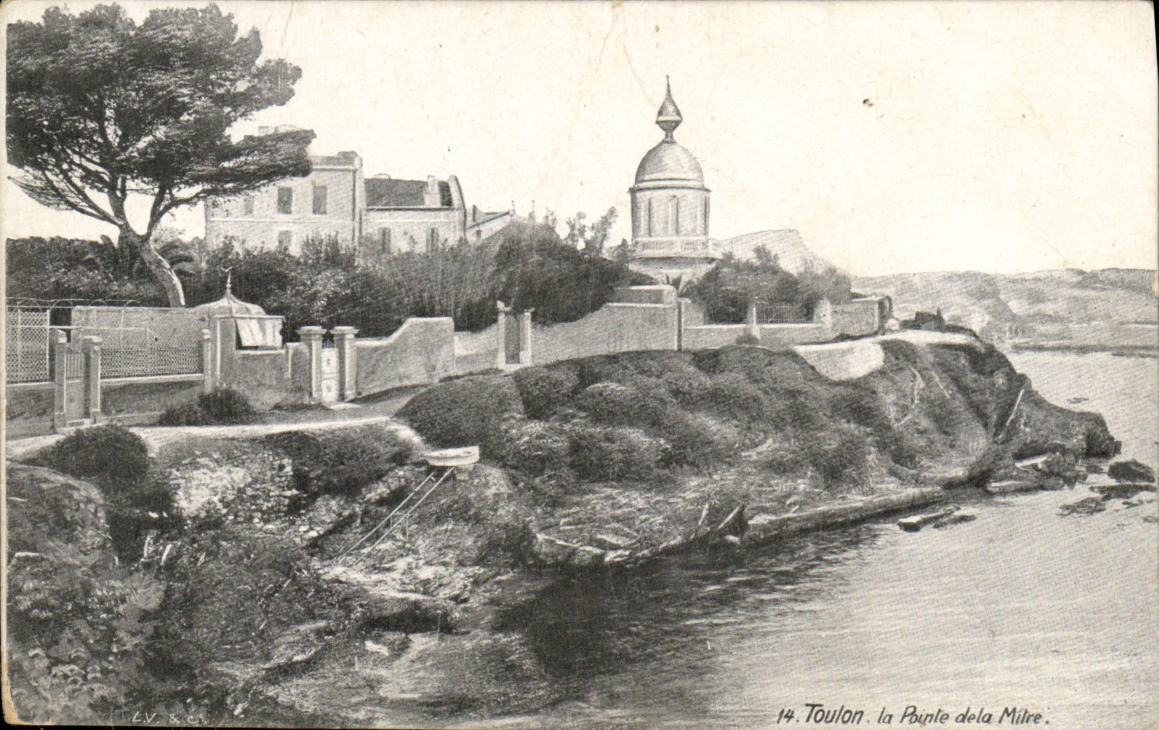 Toulon, la Pointe de la Milre — vue de la pointe avec édifice à dôme — LV. & C.