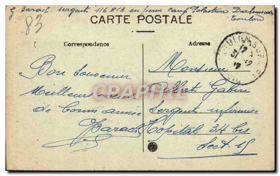 CPA Toulon Monument eleve a la memoire des Toulonnais tues a l'ennemi Militaria — Verso