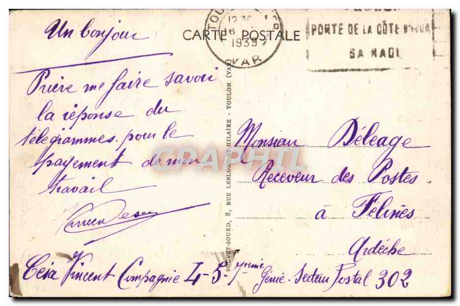 CPA Toulon Vue generale des Quais Bateau — Rückseite