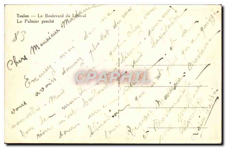Toulon — Le Boulevard du Littoral — Le Palmier penché — Cim — Verso