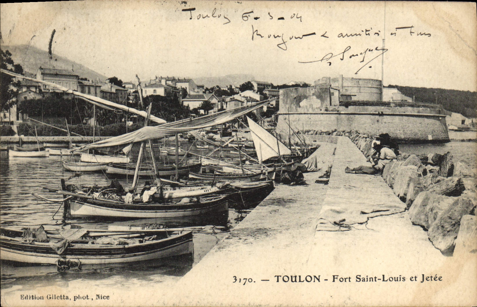 CPA Toulon Fort Saint Louis et Jetee Bateaux