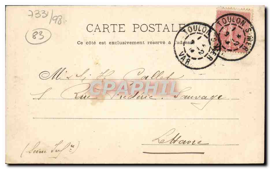 Toulon — Porte principale de l'Arsenal maritime — Collection A. Couturier, n°108 — Verso