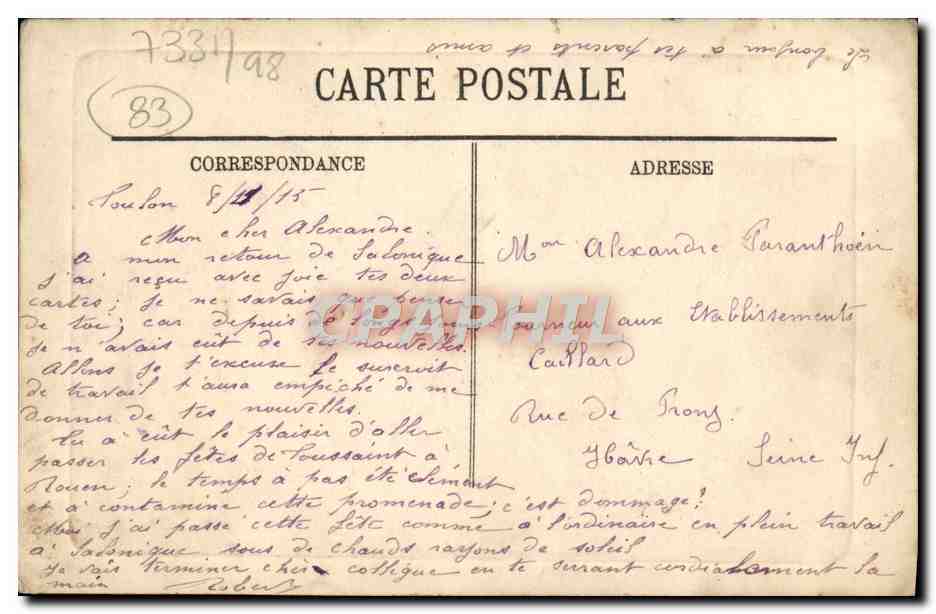 CPA Toulon Soleil couchant — Rückseite