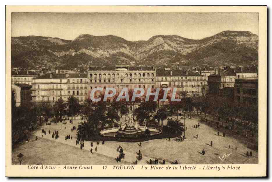 Toulon - La Place de la Liberté — vue panoramique avec fontaine et montagnes — éditeur LUK, n° 17