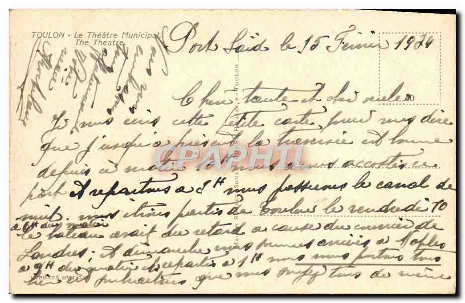 CPA Toulon Le Theatre Municipal  — Verso