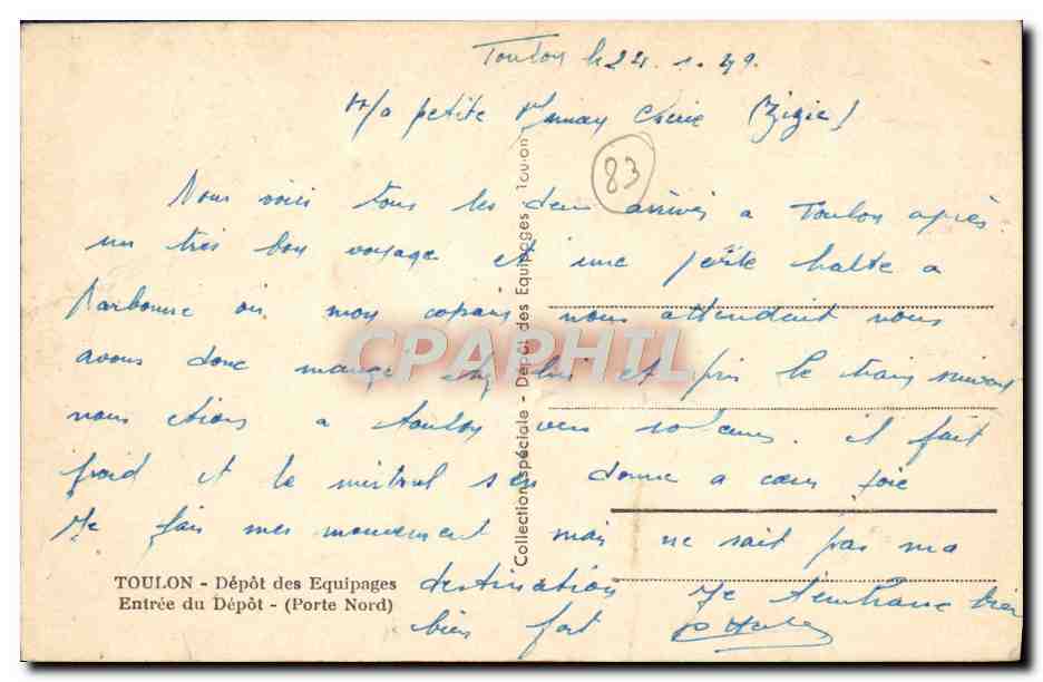 Toulon - Depósito de Equipajes — Entrada (Puerta Norte) — editor no visible — Reverso