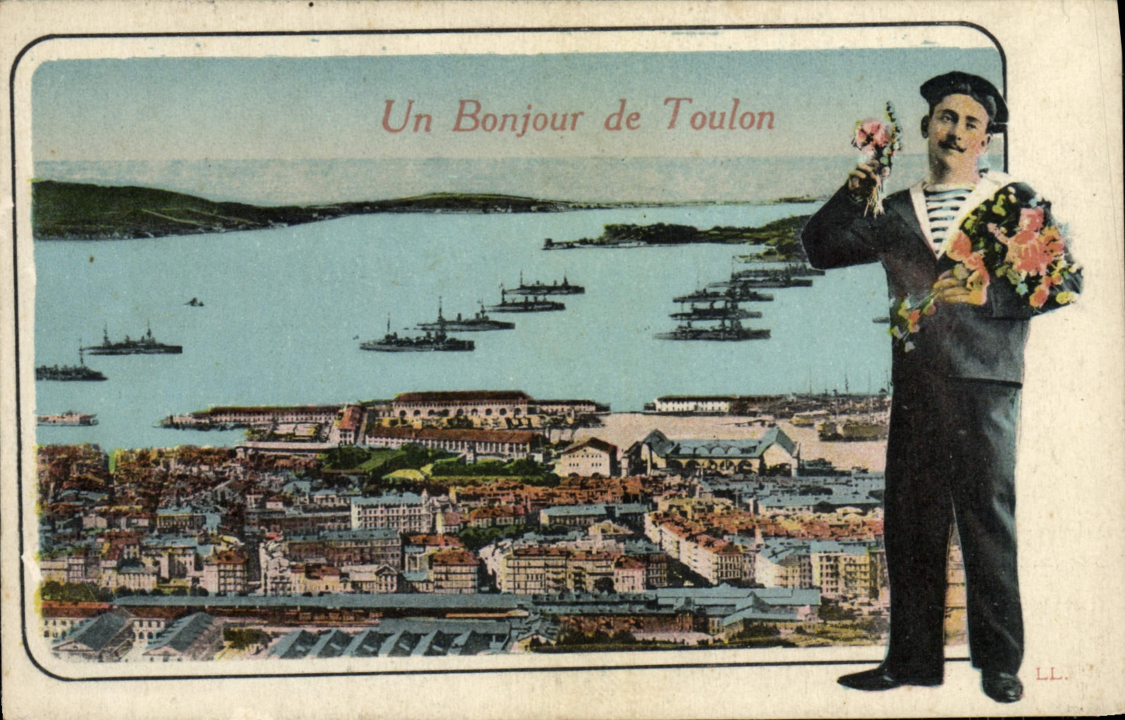 Un Bonjour de Toulon — vue du port avec marin — éditeur LL.