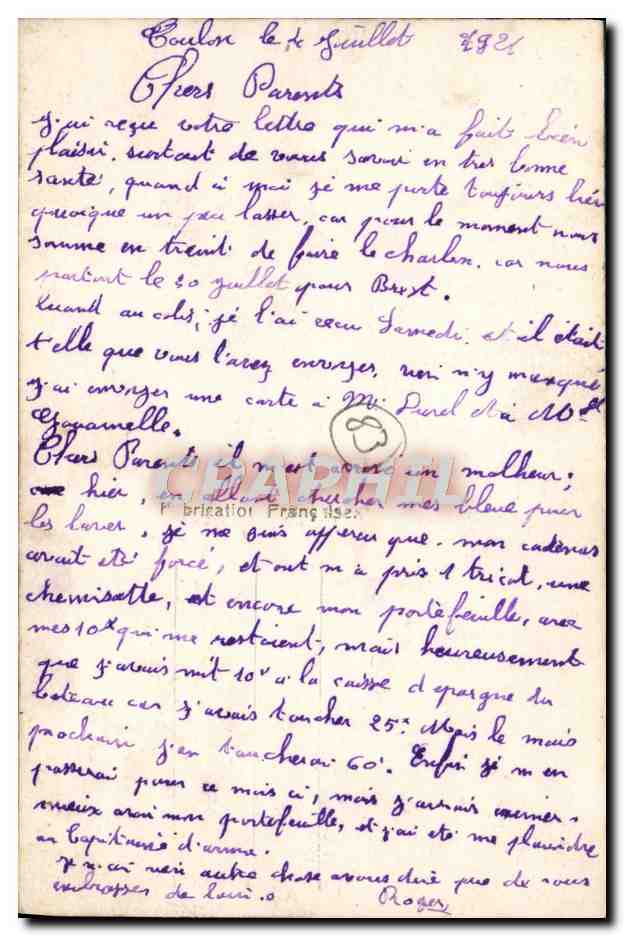 CPA Mille Tendresses de Toulon  — Verso