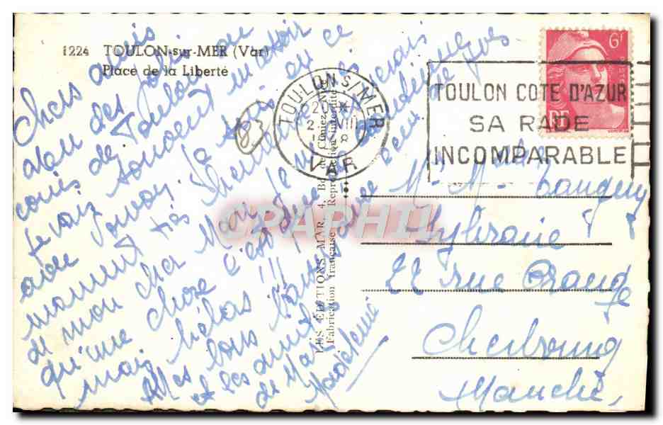 Toulon (Var) — Place de la Liberté — éditeur 'Mar' — Verso