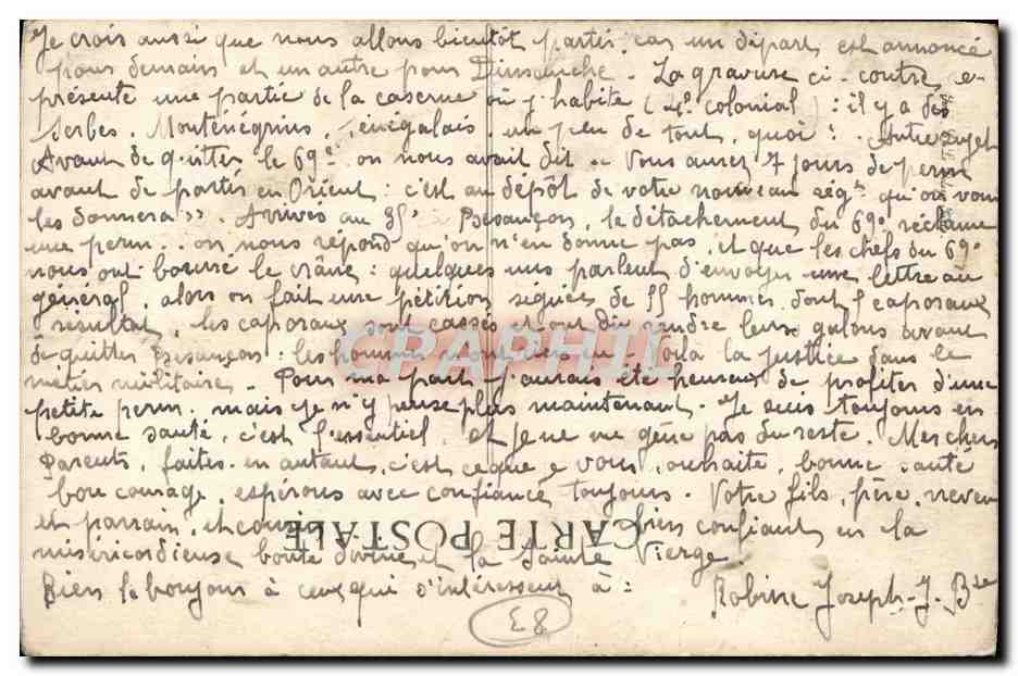 Toulon — Le Mourillon — Caserne du 4e d'Infanterie Coloniale — Verso