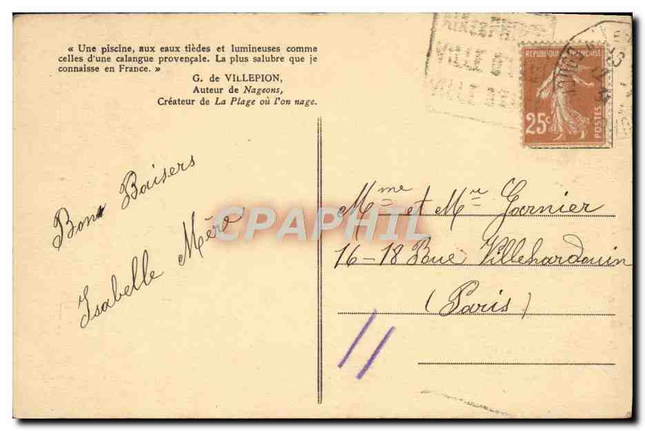 CPA Aix en Provence La Piscine Sextius — Verso