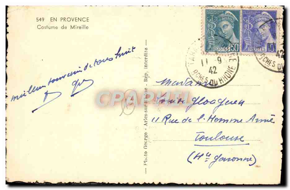 CPA Arles Costume de Mireille Femme Folklore  — Rückseite