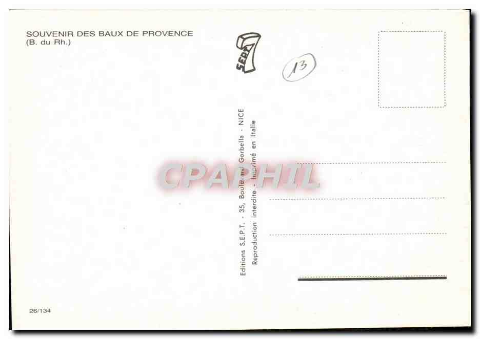 Les Baux — vue panoramique et vestiges médiévaux — Éditions S.E.P.T. - NICE — Verso