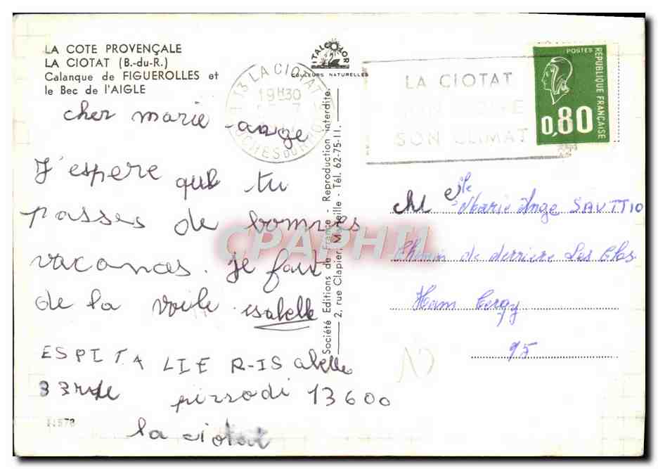 Calanque de Figuerolles y el Bec de l'Aigle — La Côte Provençale — Ediciones Clapier — Reverso