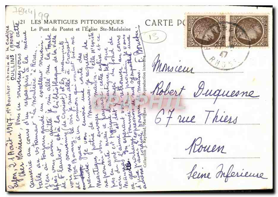 CPM Les Martigues Le pont du Pontet et l'eglise Ste Madeleine Bateaux — Verso