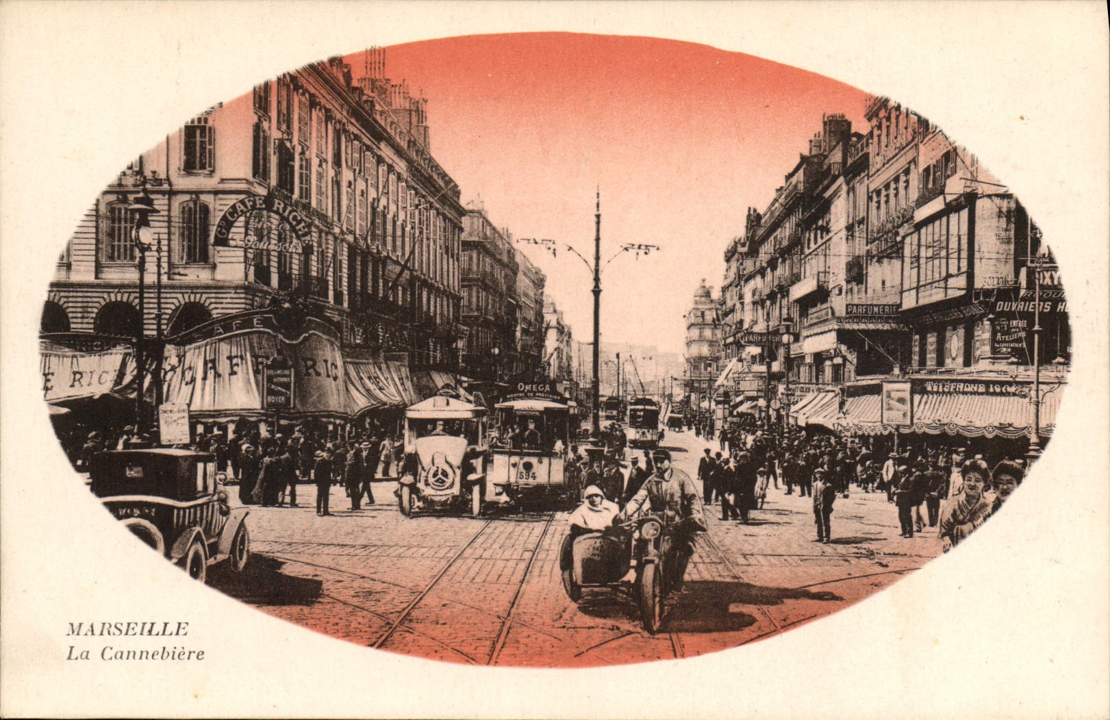 CPA Marseille La Canebiere Moto Side Car Tramway